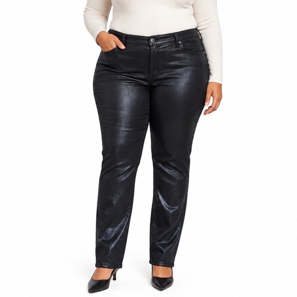 Lane Bryant 18 Black Shimmering Straight Leg Coated Jeans Festive Night